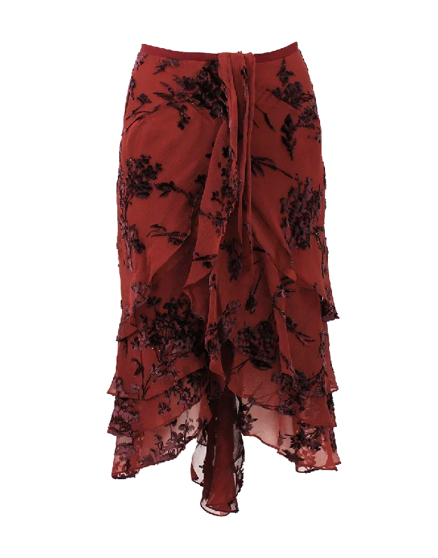 Soft linen skirts for gentle warm wear -Layered Floral Burnout Skirt