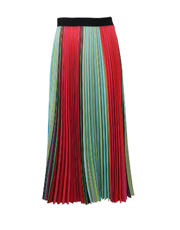 Patterned skirts with geometric print edge -Pleated Stripe Skirt