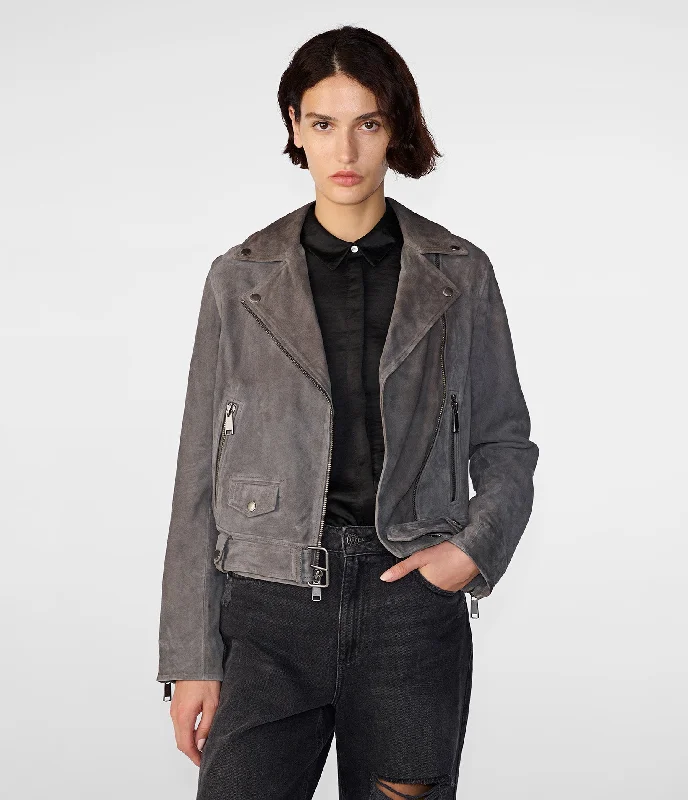 Button-Up Jackets for Traditional -Ada Suede Belted Moto Jacket