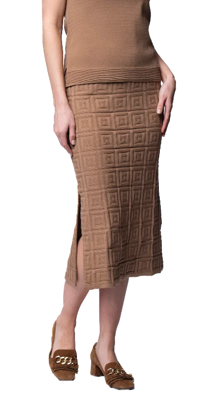 Animal Print Dresses for Fun -Sabrina Square Pattern Midi Straight Skirt - Mocha