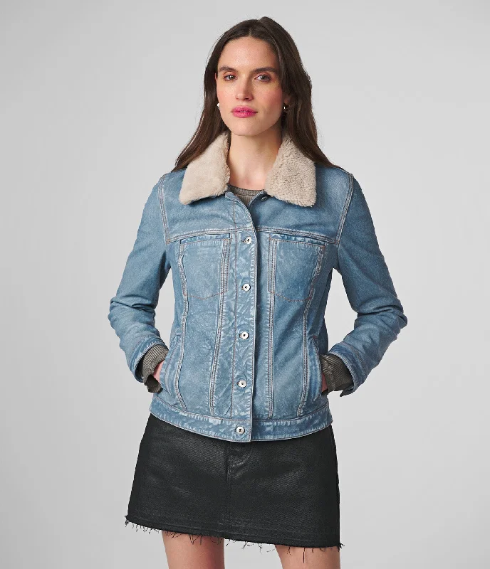 Recycled Jackets for Green -Harley Denim Leather Jacket With Shearling Collar