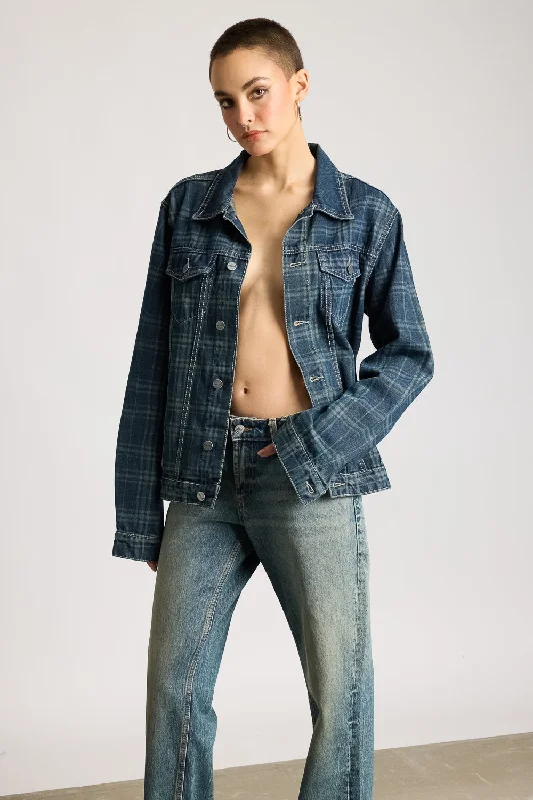 Padded Jackets for Extra Warmth -Vintage Plaid Denim Jacket