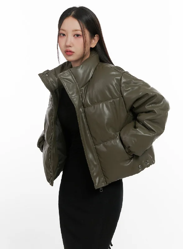 Yoga Jackets for Relaxation -Urban Edge Faux Leather Puffer Jacket CN419