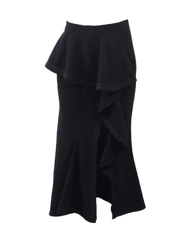 Luxury satin skirts for evening event elegance -Asymmetrical Ruffle Skirt