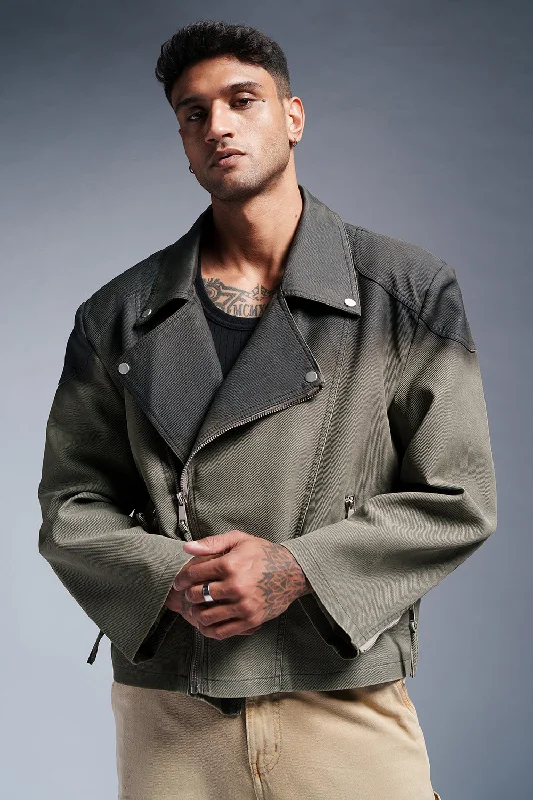 Party Jackets for Night Out -Midnight Sage Men's Oversized Biker Jacket