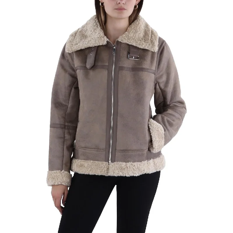 Ski Jackets for Winter Sports -Sam Edelman Womens Faux Fur Lined Cold Weather Leather Jacket