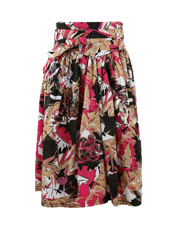 Designer skirts with premium fabric finish -Palm Belted Full Skirt