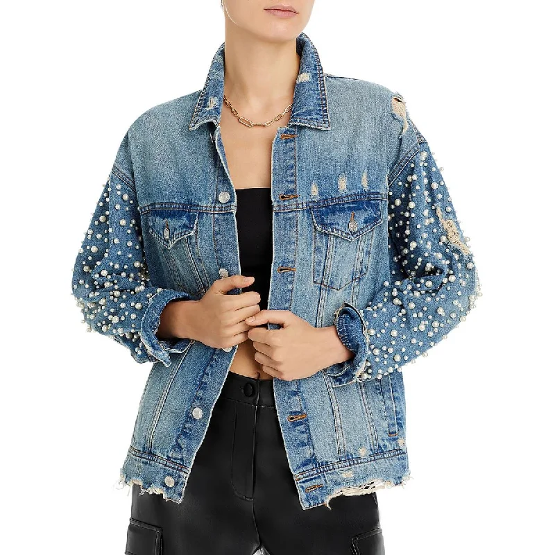 Solid Color Jackets for Simple -Sunset & Spring Womens Embellished Casual Denim Jacket