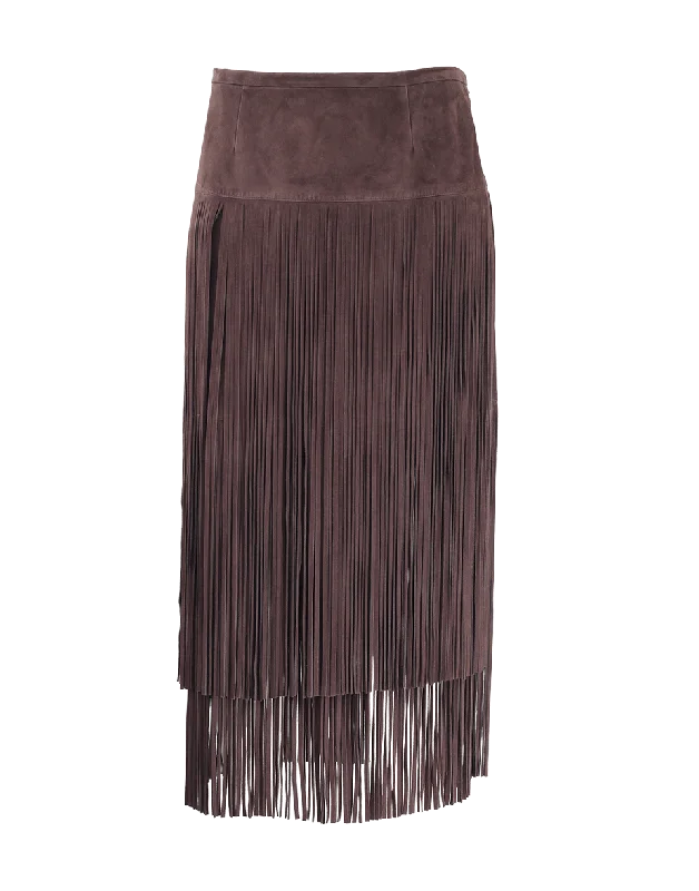 Lightweight skirts for warm weather comfort -Suede Fringe Skirt