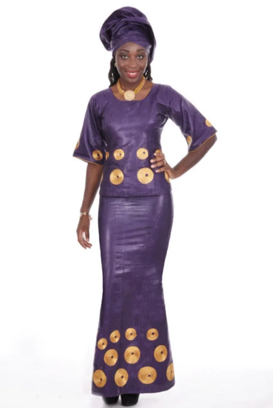 Casual linen skirts for breezy days -Regal Purple African Brocade Top and Skirt with Gold Embroidery-DP317