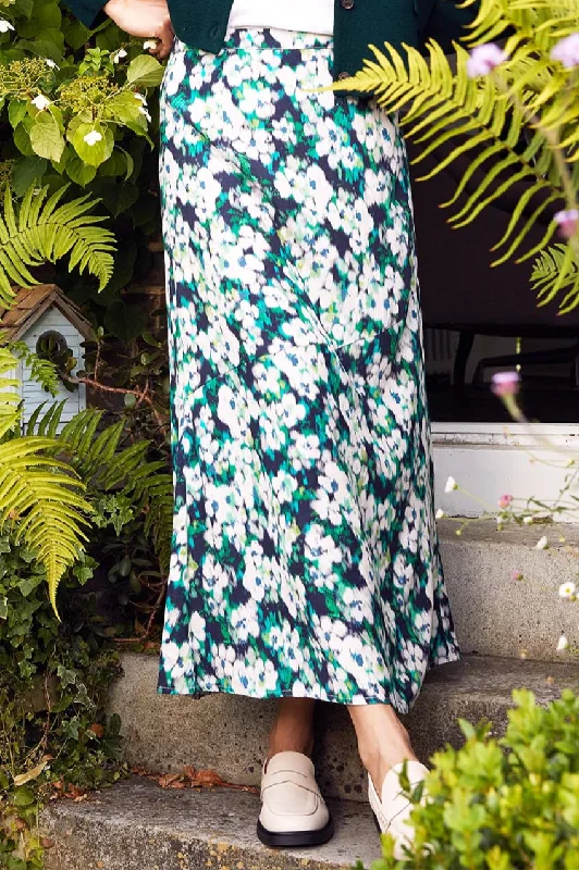 Classic black skirts for versatile outfit pairing -Elodie Skirt | Hazy Floral Navy/Cream/Green