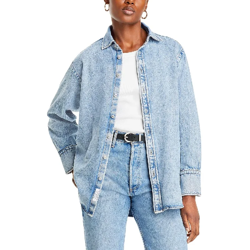 Fringed Jackets for Bohemian -Rag & Bone Womens Diana Collar Button Up Denim Jacket