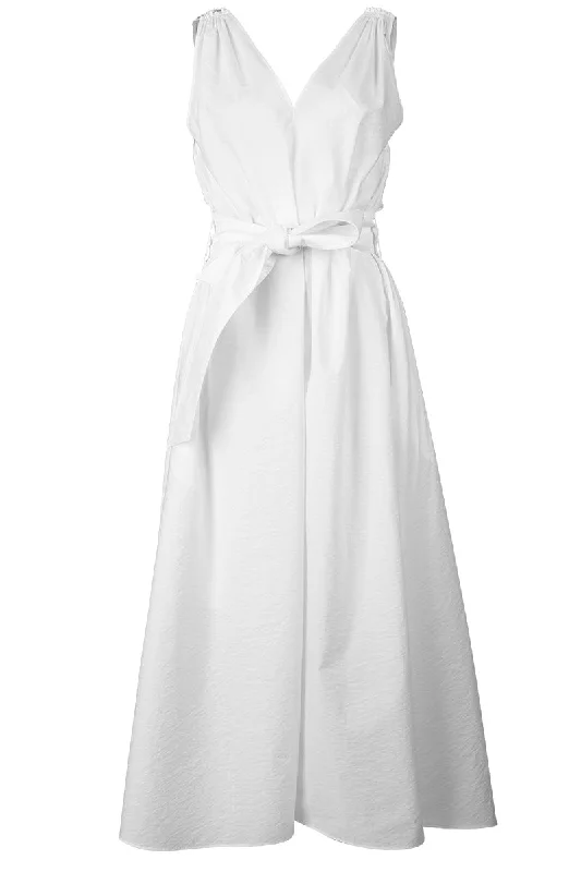 Strapless Dresses for Glamorous -Sleeveless Poplin Belted Dress - Natural