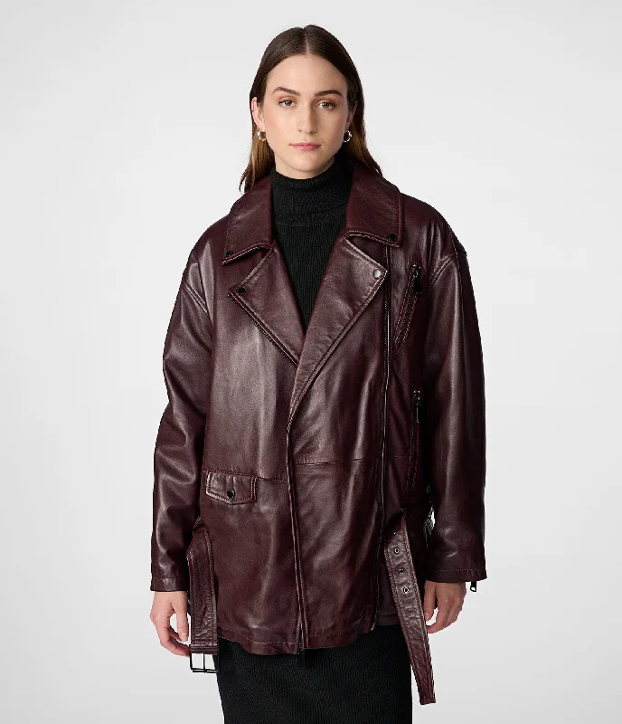 Trench Jackets for Classic Look -Kim Oversized Leather Moto Jacket