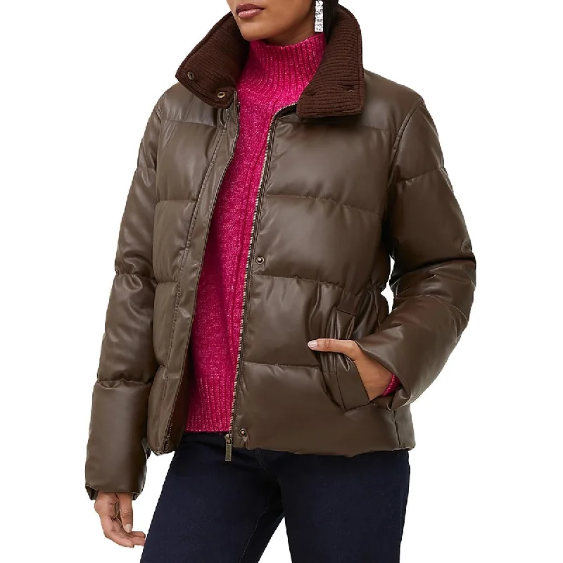 Wedding Jackets for Ceremony -French Connection Womens Faux Leather Warm Puffer Jacket