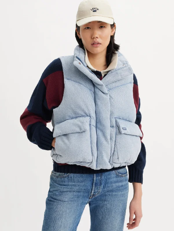 Recycled Jackets for Green -Women's Solid Light-Blue Gilet Jacket