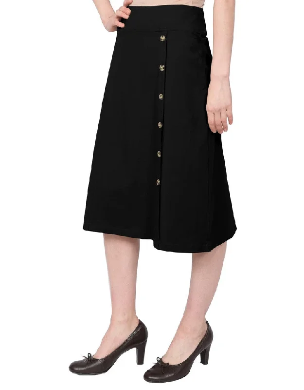 Trendy leather skirts for edgy modern looks -Women's Stretch Cotton Knit Faux Button Front Below the Knee A-Line Skirt