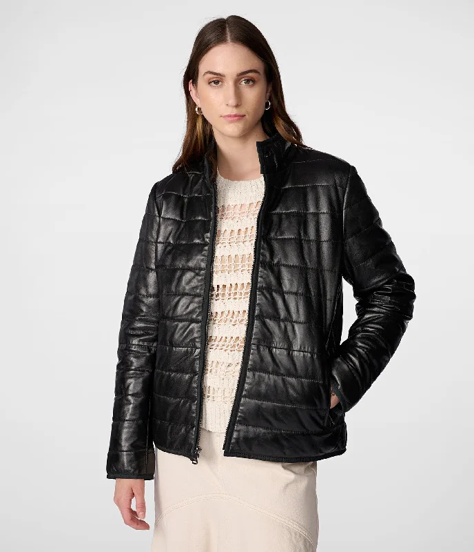 Geometric Jackets for Modern -Katrina Leather Packable Puffer Jacket