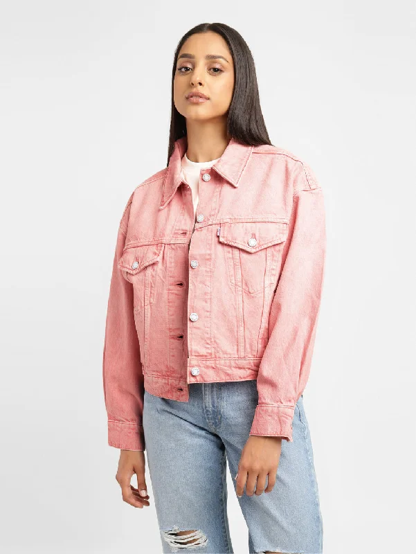 School Jackets for Uniform -Levi's x Deepika Padukone Solid Peach Spread Collar Denim Jacket