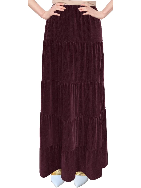 Midi pencil skirts for polished business attire -Women's Velvet Micro Rib Boho Tiered Maxi Skirt