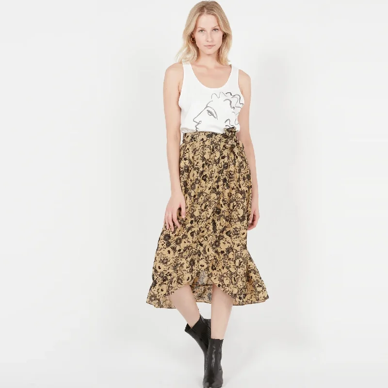 Stretch denim skirts for comfy wear -Long Cotton Skirt (Noir + Beige)