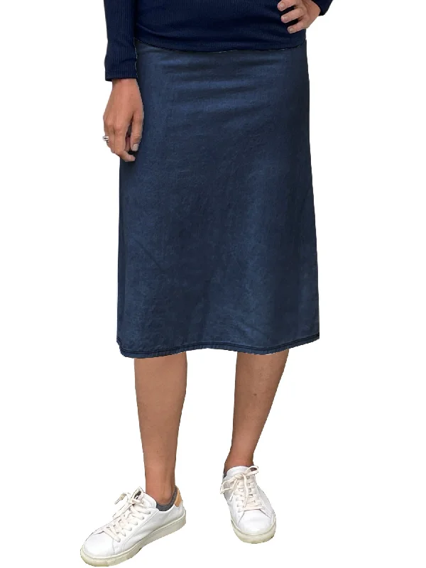 Classic skirts with simple clean lines -Women's Basic Modest 27" Below the Knee Midi Length Long Lightweight Denim Straight Skirt