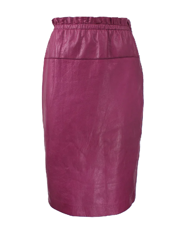 Trendy skirts with asymmetrical hem lines -Knee-Length Leather Skirt