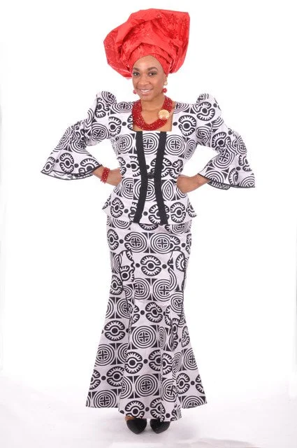 Ruffled skirts for soft romantic appeal -White and Black African Print Top and Skirt-DP3360