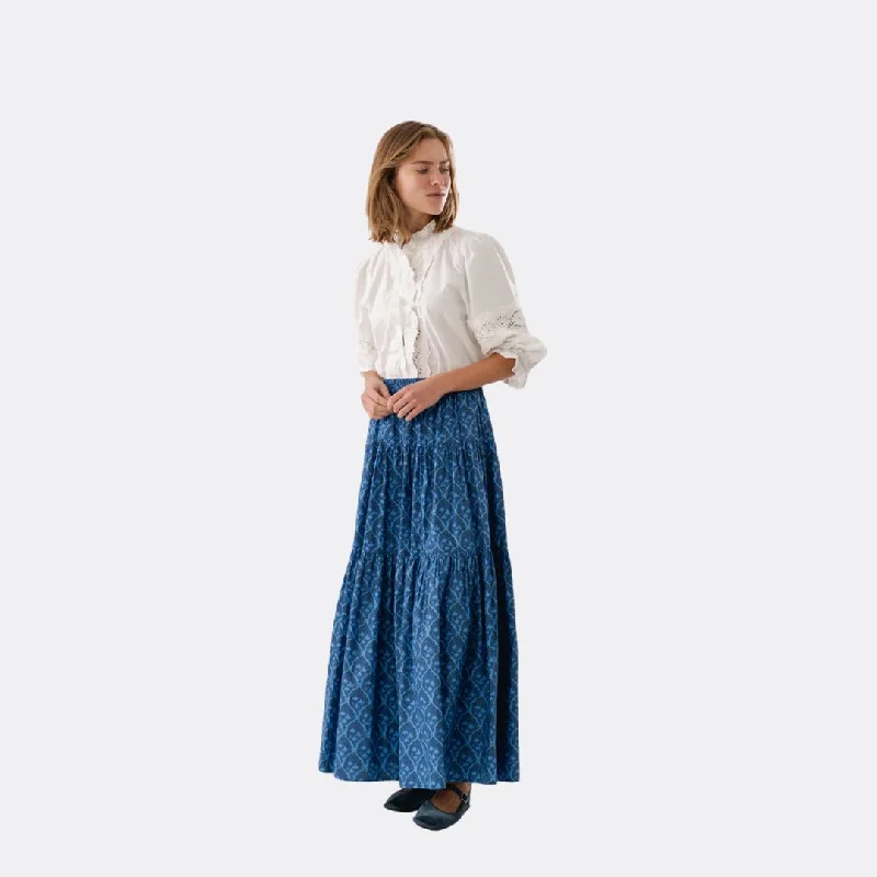 Luxury skirts with elegant silk sheen -SunsetLL Maxi Skirt (Blue)