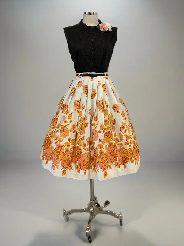 Patterned skirts with geometric print edge -Vintage Original 1950’s Rose Border Skirt