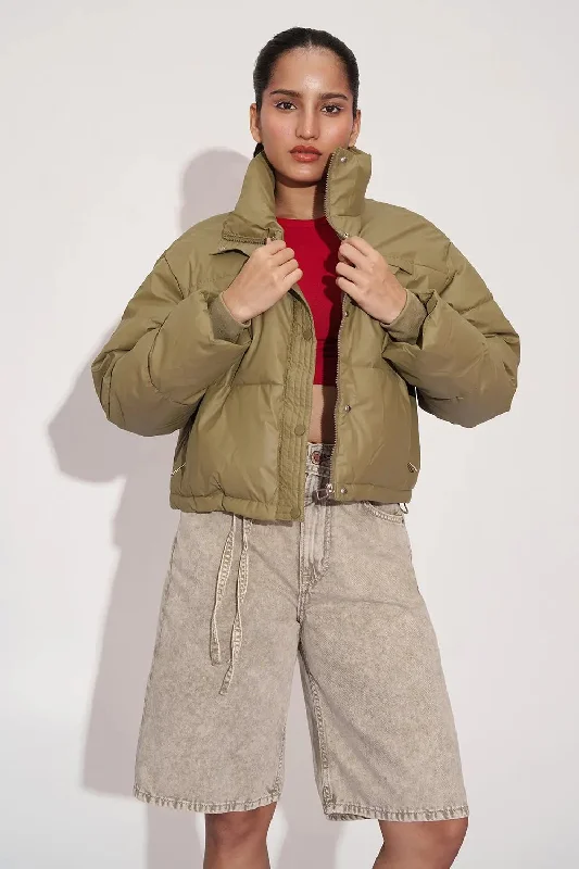 Recycled Jackets for Green -Dusty Olive Women's Puffer Jacket