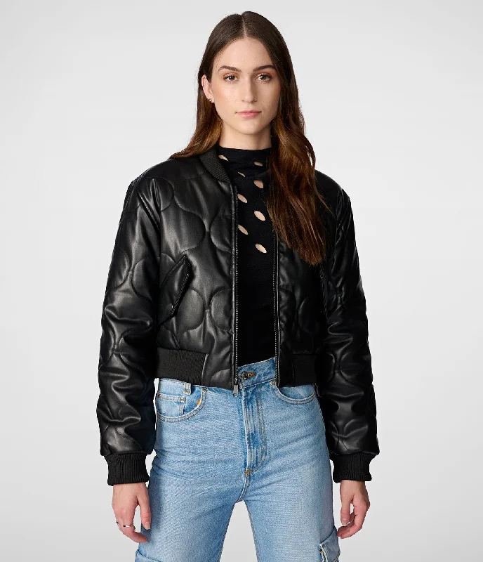 Party Jackets for Night Out -Faux Leather Quilted Cropped Jacket