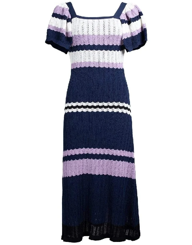 Vintage Dresses for Nostalgia -Flounce Sleeve Striped Knit Dress