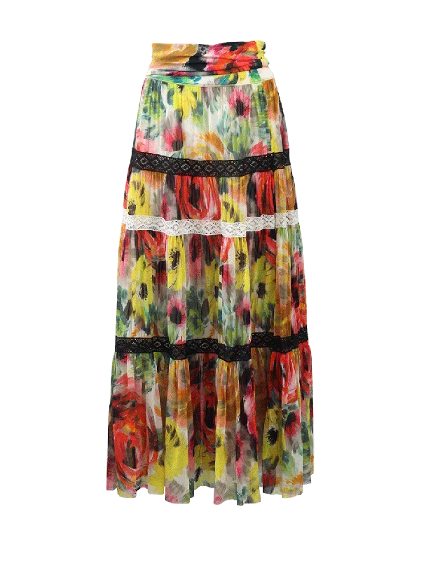 Lightweight skirts for warm weather comfort -Floral And Lace Maxi Skirt