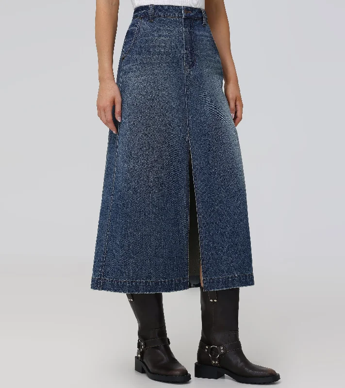 Soft skirts with plush cotton lining -Seamed Denim Maxi Skirt