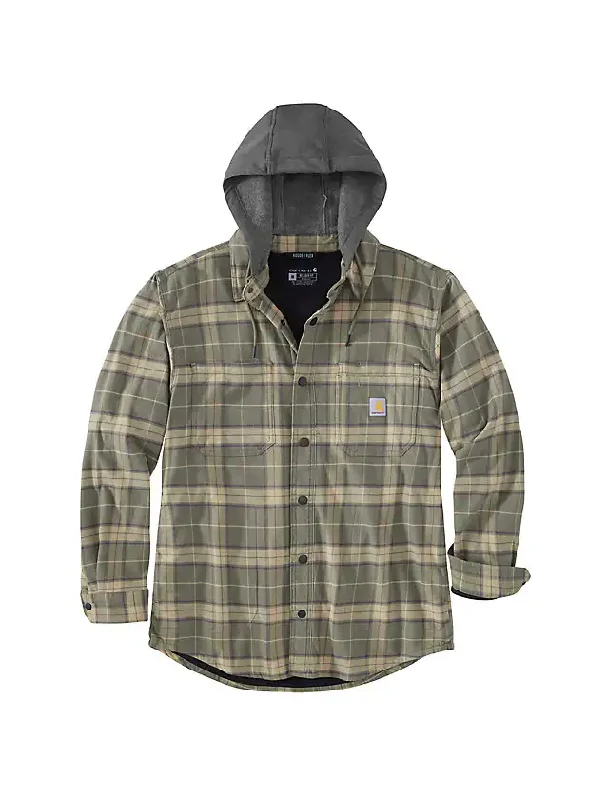 Pink Jackets for Feminine -Rugged Flex Relaxed Fit Flannel Fleece-Lined Hooded Shirt Jacket - Dusty Olive