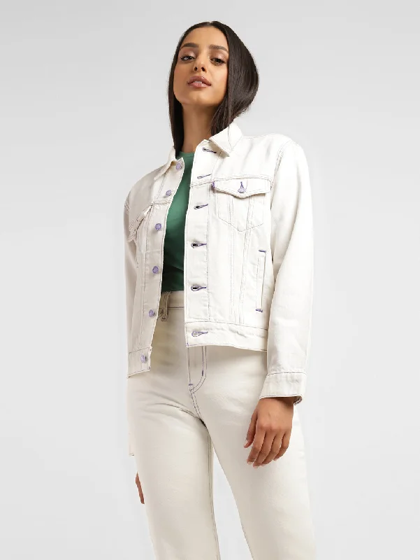 Office Jackets for Professional -Levi's x Deepika Padukone Solid White Shirt Collar Denim Jacket