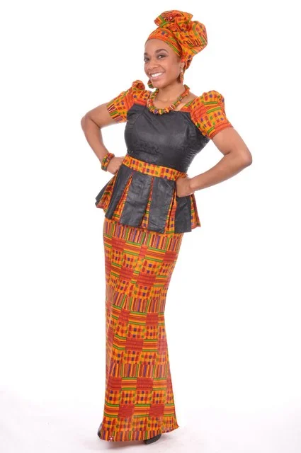 A-line midi skirts for balanced style -Kente Print Top and Skirt with Brocade Design-DP3227BP2