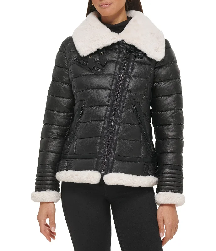 Mother's Day Jackets for Gift -Puffer Jacket With Faux Fur Detail