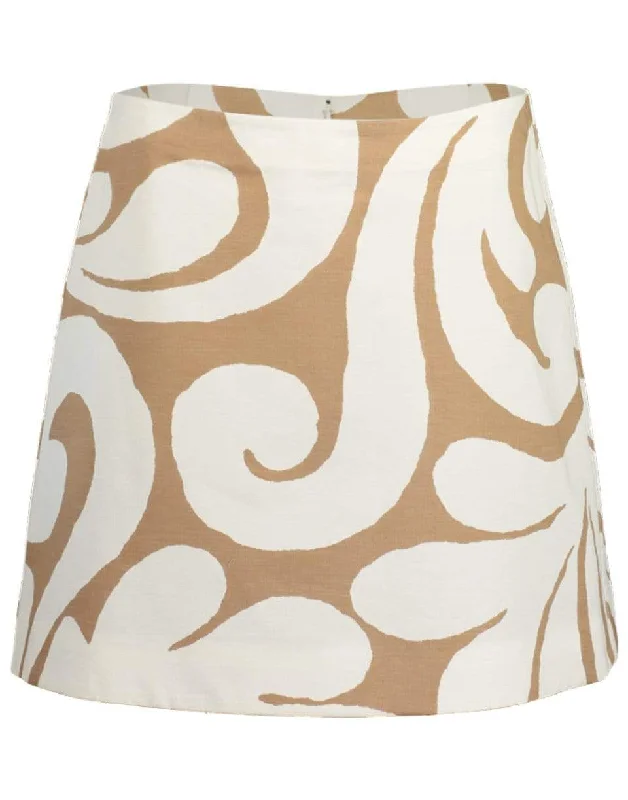 Bold skirts with vibrant tropical prints -Caramel and White Printed Mini Skirt