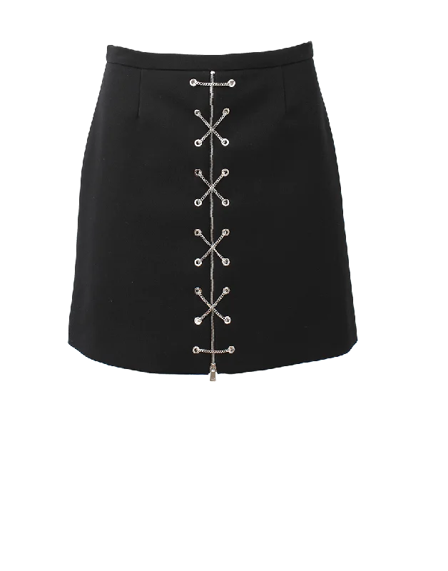 Soft cotton skirts for sensitive skin ease -Chain Front Mini Skirt