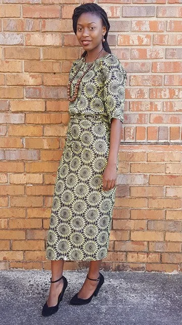 Flowy floral skirts for springtime elegance -Green African Print Top and Wrap Skirt-DP3773TW