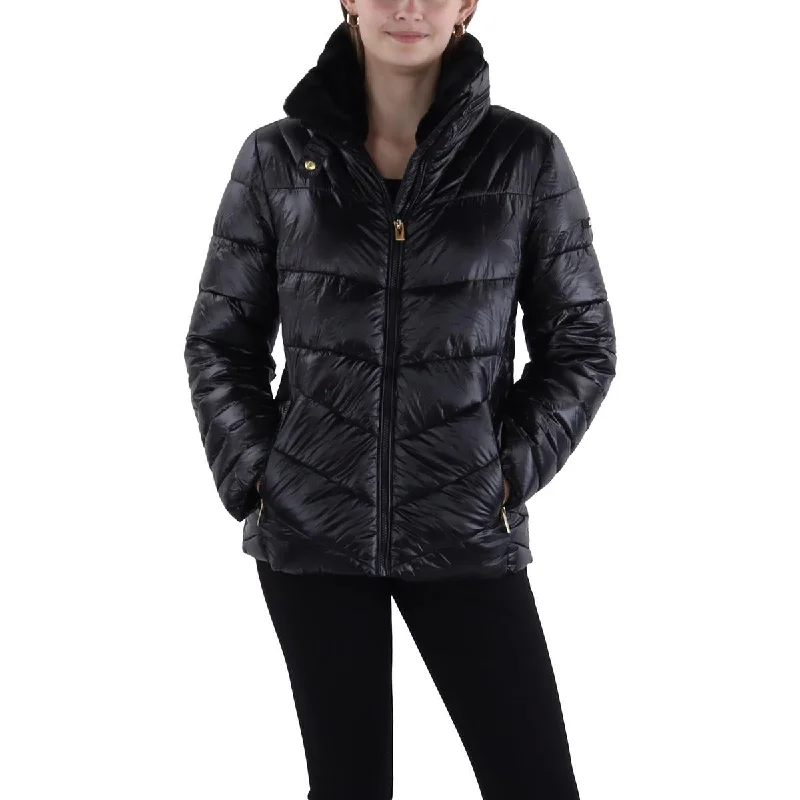 Khaki Jackets for Casual -Via Spiga Womens Quilted Water Repellent Puffer Jacket