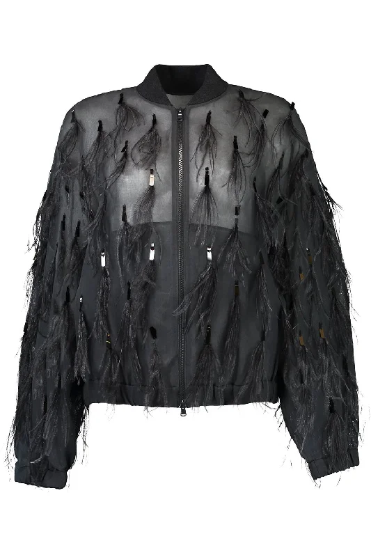 Raincoat Jackets for Rainy Weather -Dazzling Feather Embroidered Bomber Jacket