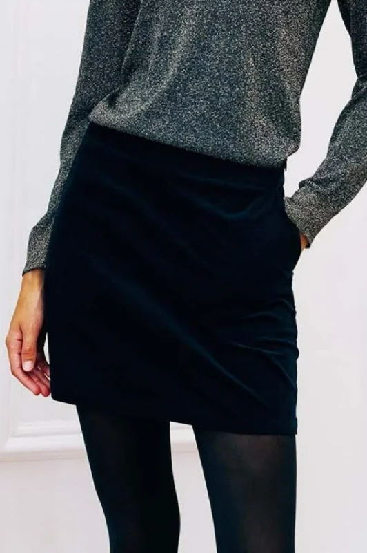 Casual cotton skirts for laid-back days -Sapphire Cotton Stretch Velvet Mini Skirt | Black