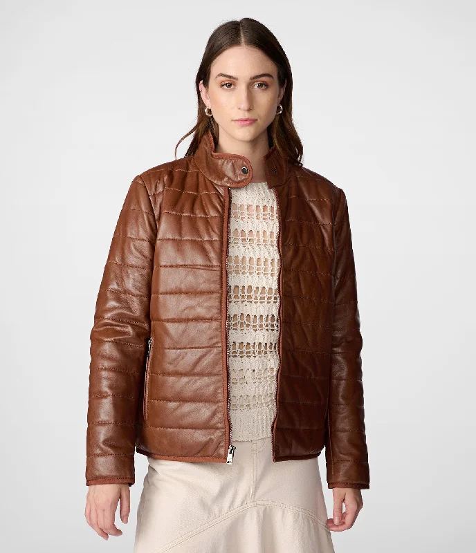 Abstract Jackets for Creative -Katrina Leather Packable Puffer Jacket