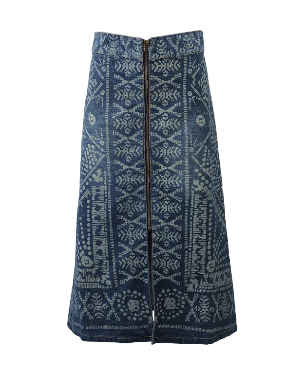 Stretch denim skirts for comfy wear -Denim Bleach Print Skirt