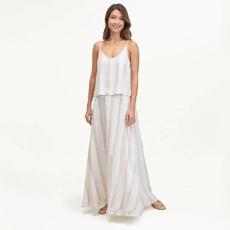 High-waisted skirts with button front detail -Sunset Maxi Skirt (Macadamia Stripe)