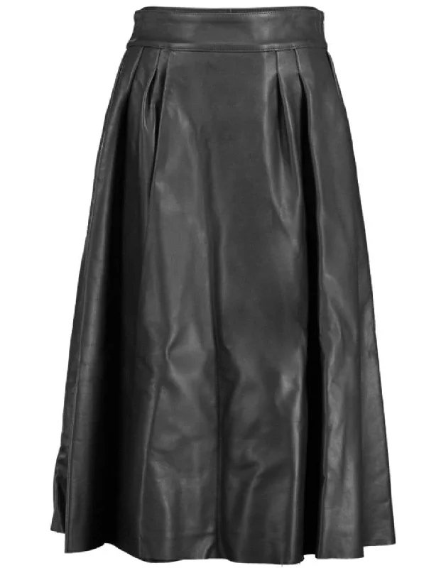 Trendy midi skirts for modern fashionistas -Pleated Leather Skirt