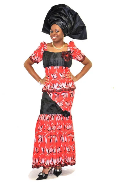 Lightweight skirts for warm season chic -Exquisite Red and Black Lace Skirt Suit with Rosette Stone